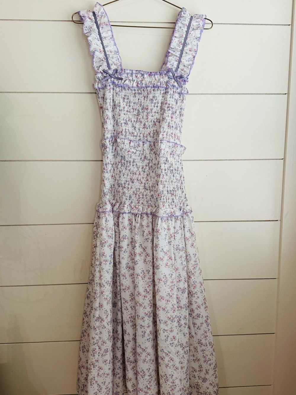 Rosie Posie Floral Smocked Maxi Dress in Lavender